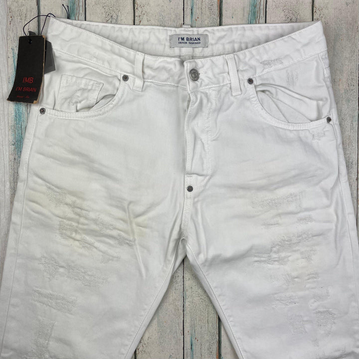 NWT- IMB I'm Brian Italian White Mens Distressed Slim Fit Denim Jeans -Size 34 - Jean Pool