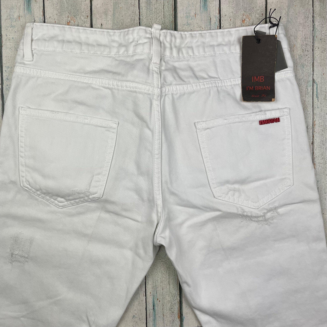 NWT- IMB I'm Brian Italian White Mens Distressed Slim Fit Denim Jeans -Size 34 - Jean Pool