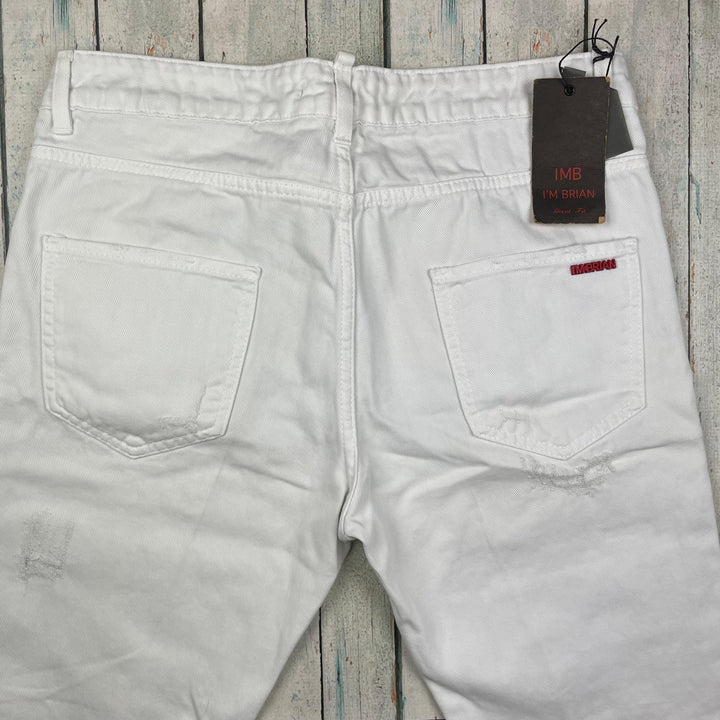 NWT- IMB I'm Brian Italian White Mens Distressed Slim Fit Denim Jeans -Size 34 - Jean Pool