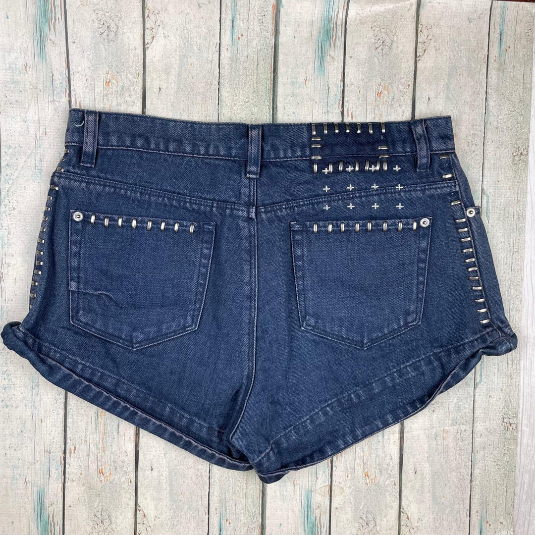 Ksubi 'Cee Cee' Navy Bipolar Studded Denim Shorts - Size 29 - Jean Pool