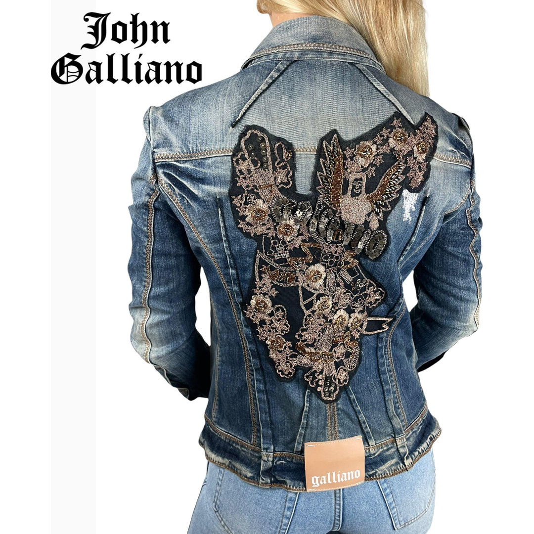 NEW - John Galliano Beaded Back Denim Jacket - Suit Size S - Jean Pool