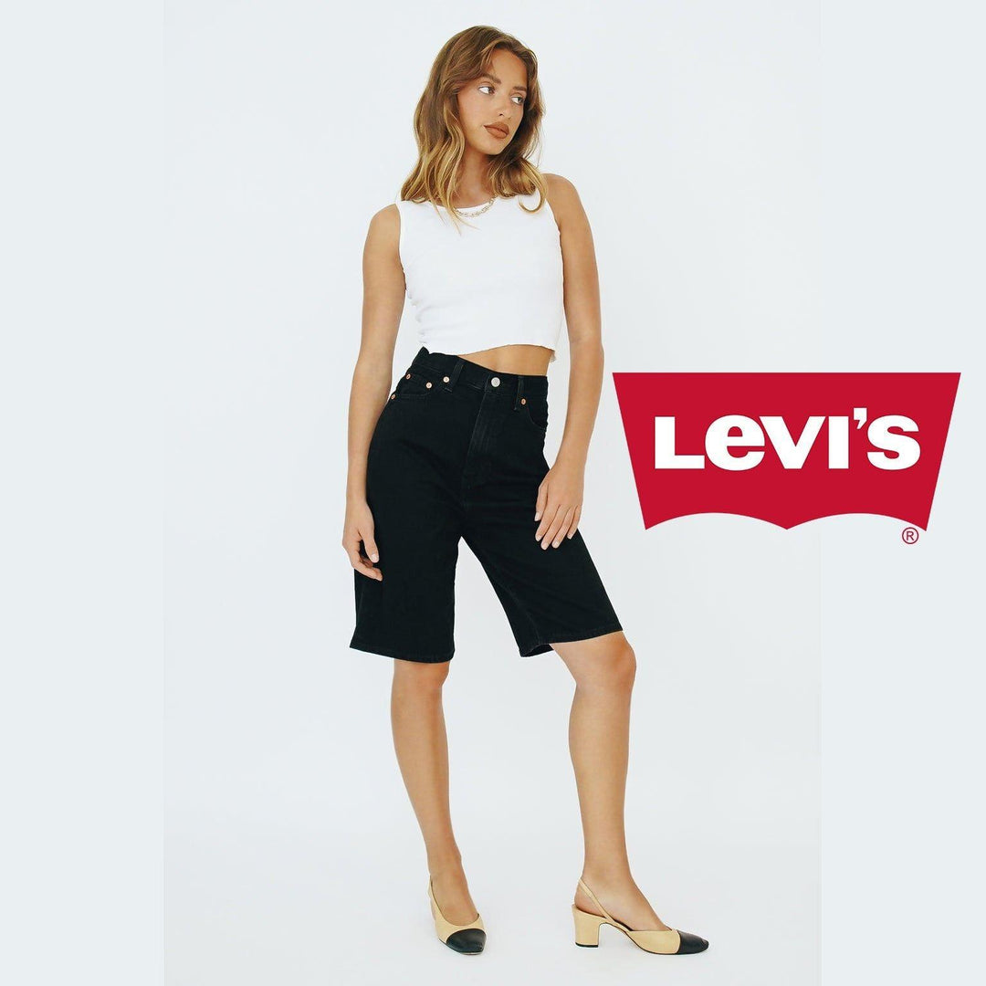 NWT - Levis 'High Loose Bermuda Shorts' Black Aged Denim - Size 26 - Jean Pool