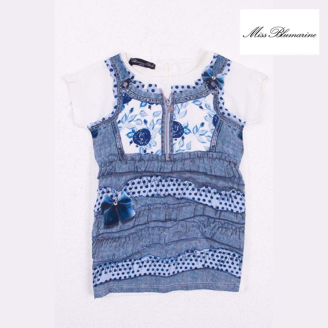 NWT- Miss Blumarine Jeans Denim Print T-shirt Dress - Size 24M - Jean Pool