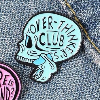 'Over Thinkers Club' Skull Shaped - Enamel Pin - Jean Pool