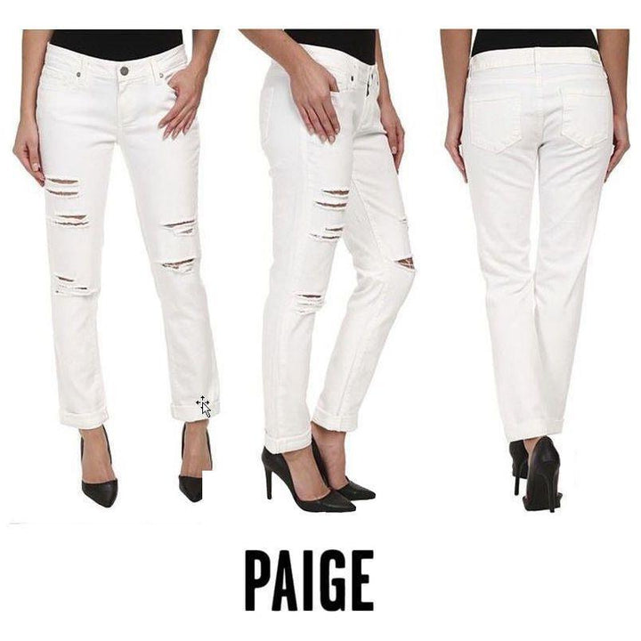 NWT - Paige Denim 'Jimmy Jimmy Boyfriend Skinny' Blanca Destructed Wash - Size 27 - Jean Pool