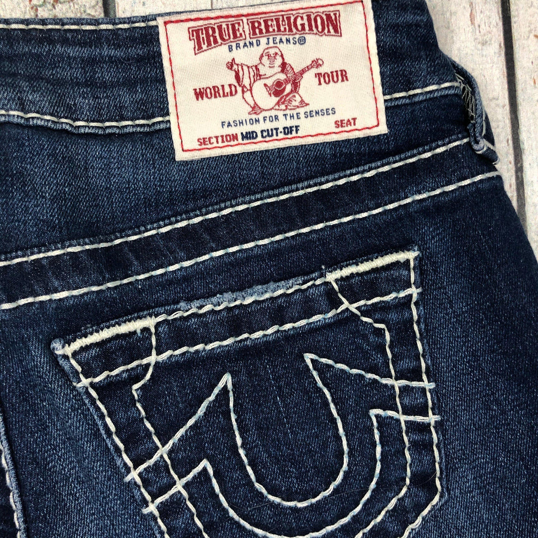 NWT - True Religion 'Big T' Mid Cut-Off Jean Shorts RRP $335- Size 25-Jean Pool