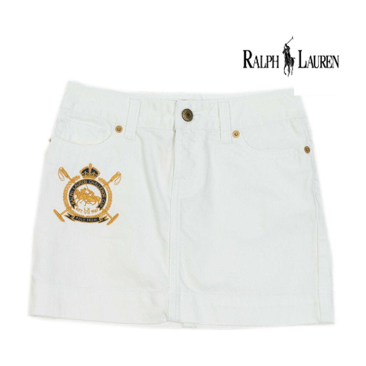 NEW- Ralph Lauren Polo 'Polo Team' White Denim Skirt - Size 6 Years - Jean Pool
