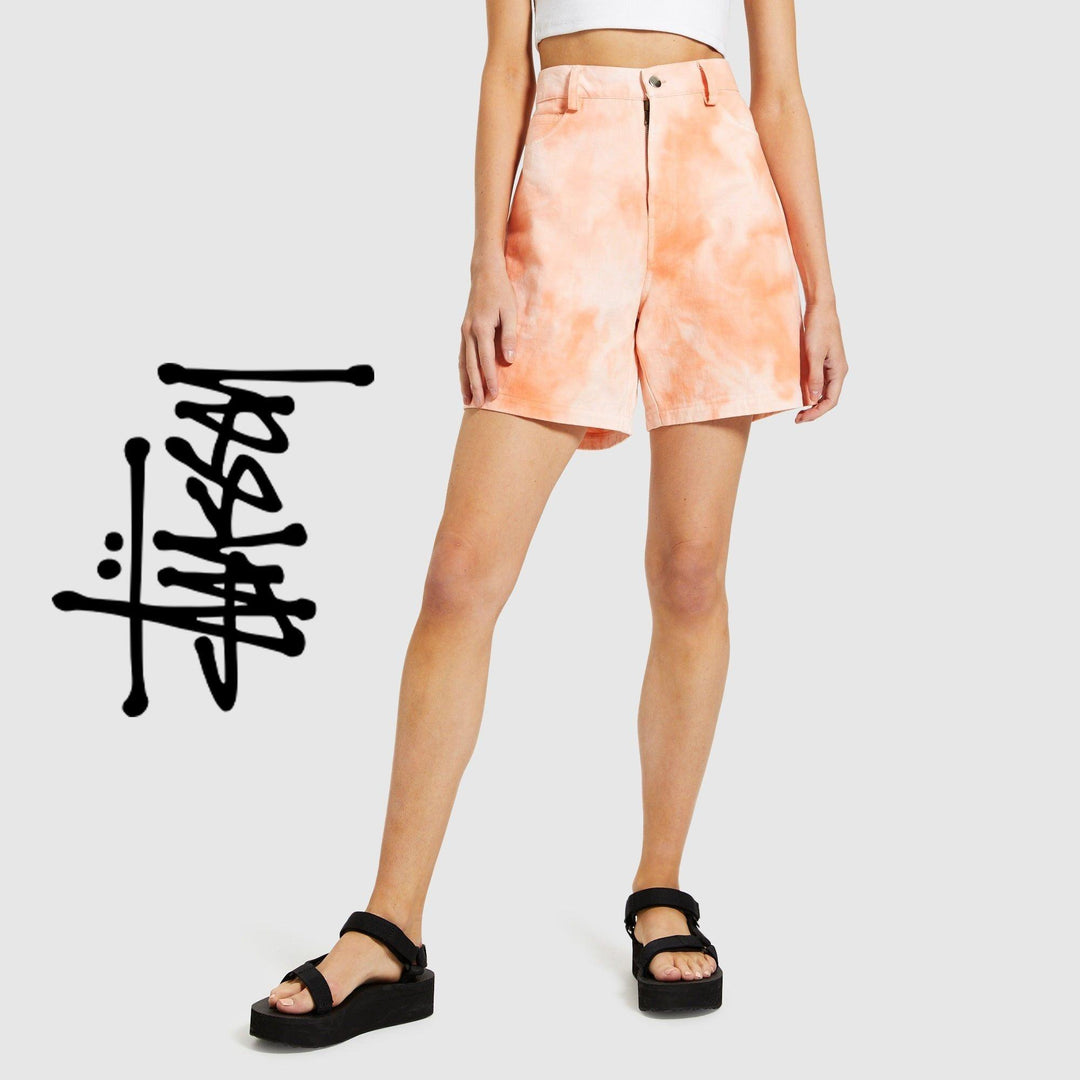 NWT -Stussy Malibu Peach Tie Dye Denim Shorts - Size 6 - Jean Pool