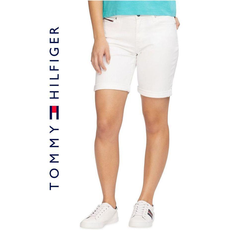 NWT - Tommy Hilfiger 'Mr Denim' Mid Rise White Denim Bermuda Shorts - Size 26" - Jean Pool