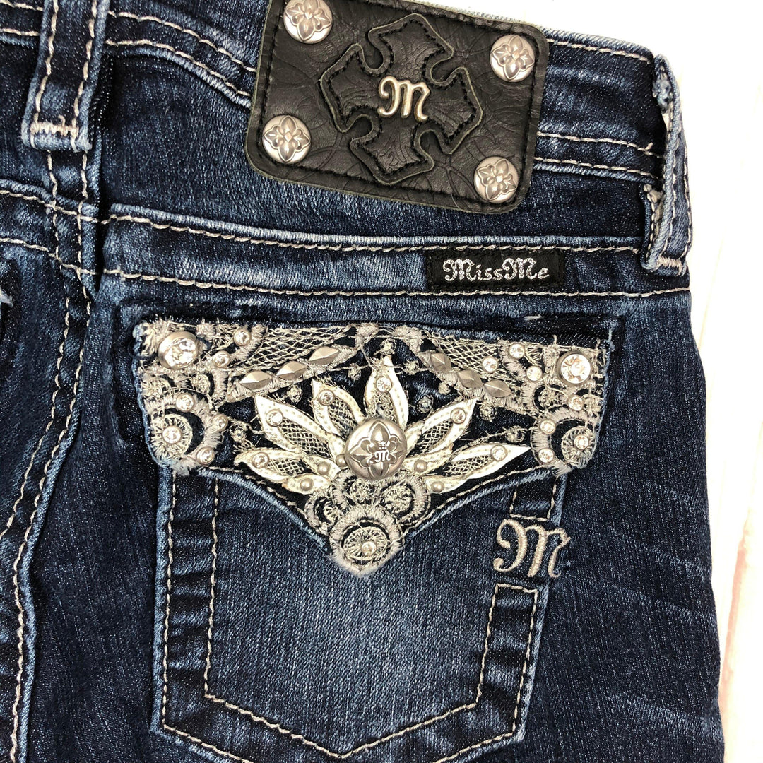 NEW - Miss Me Girls Jewelled Long Shorts- Size 14-Jean Pool