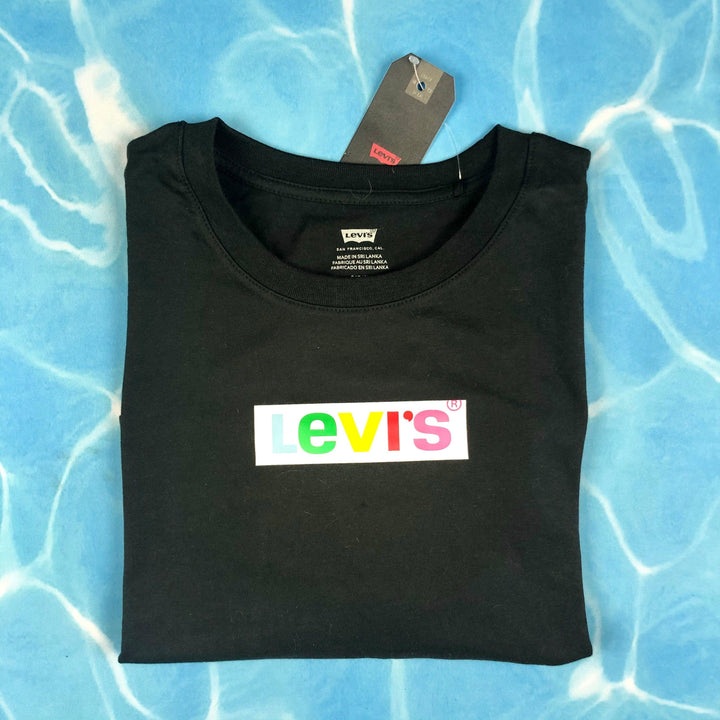 NEW - Classic Levis Vintage Fit Crop Black Rainbow Logo T Shirt - Size S - Jean Pool