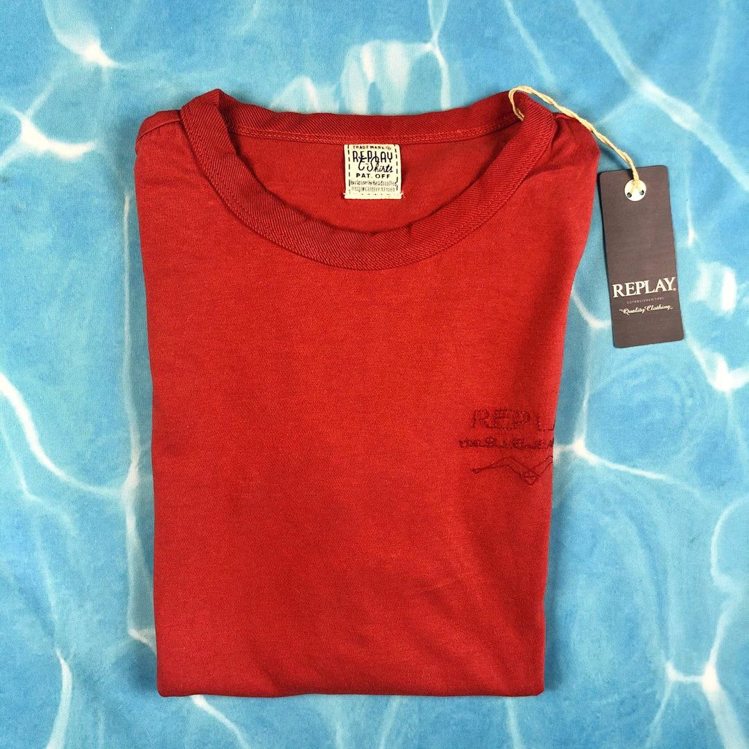 NEW - Replay Jeans Crew Neck Rust Red Emb. Logo T Shirt - Size S - Jean Pool