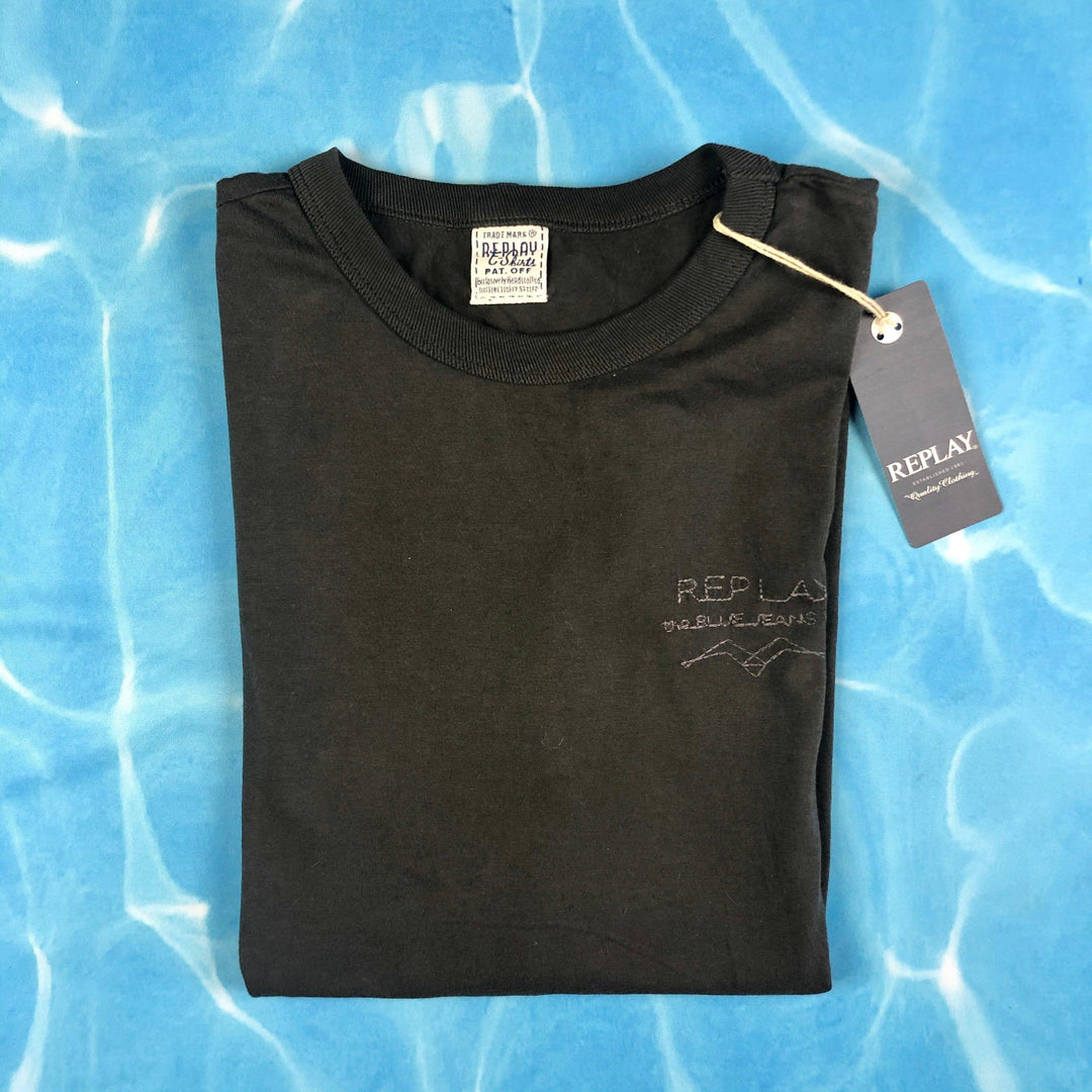NEW - Replay Jeans Crew Neck Charcoal Emb. Logo T Shirt - Size S - Jean Pool