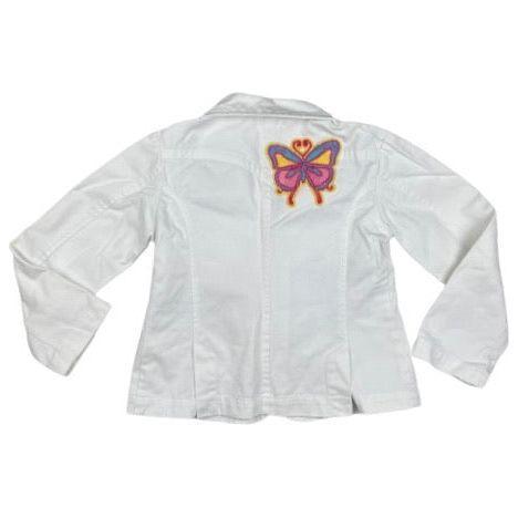 Nolita Pocket White Denim Blazer Jacket with Embroidered Patches - Size 6Y - Jean Pool