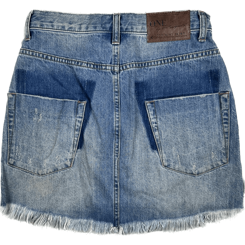 One X One Teaspoon '2020' Distressed Denim Mini Skirt - Size 24 - Jean Pool