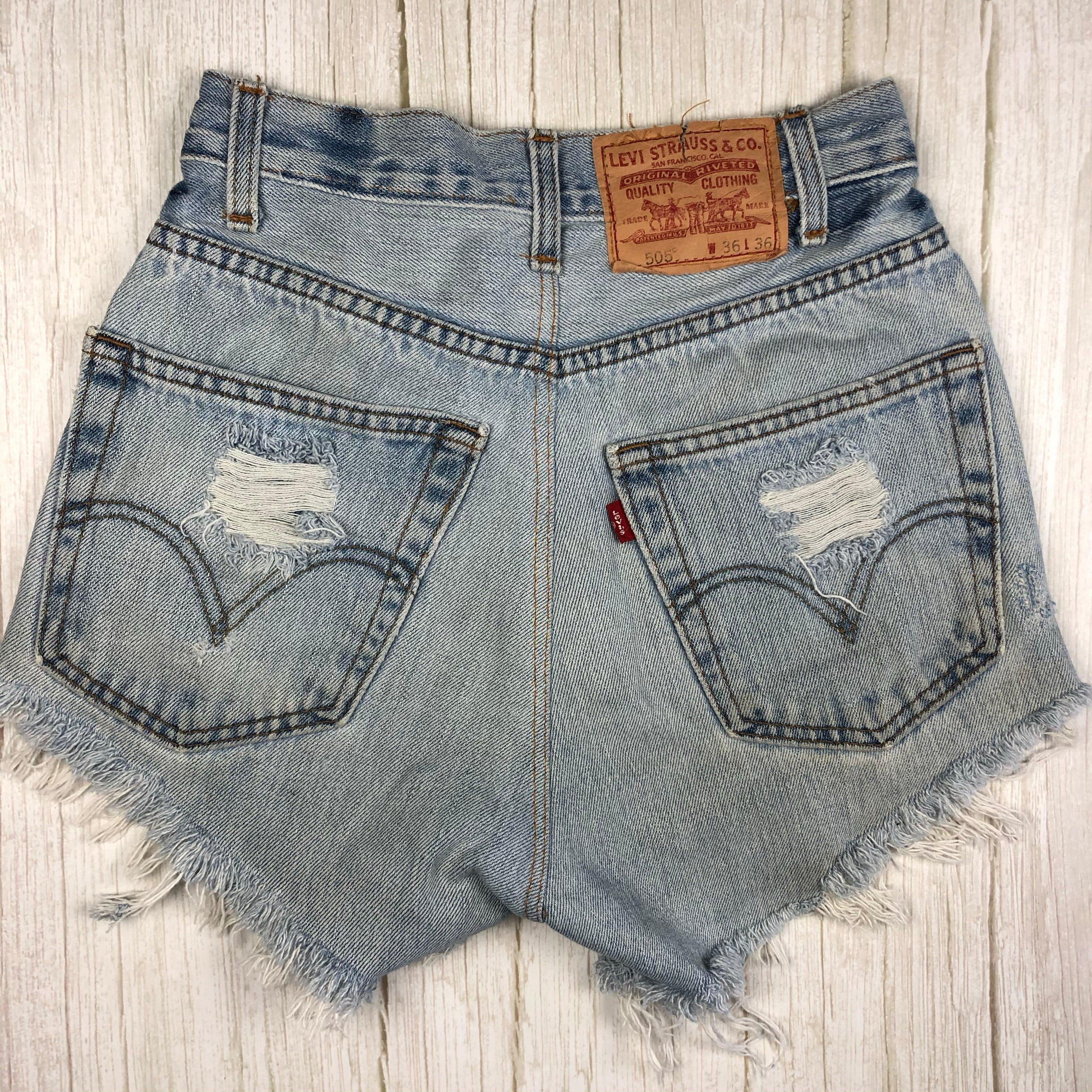 Reworked Levis Ladies High Rise Destroyed Denim Shorts Size 8 Jean Pool