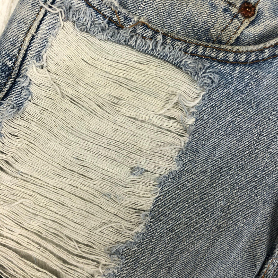 Reworked Levis Ladies High Rise Destroyed Denim Shorts - Size 8 - Jean Pool