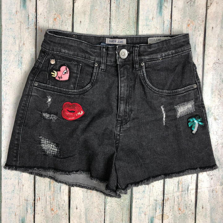 Girls Garcia Jeans Embroidered Patch Denim Shorts- Size 12 - Jean Pool