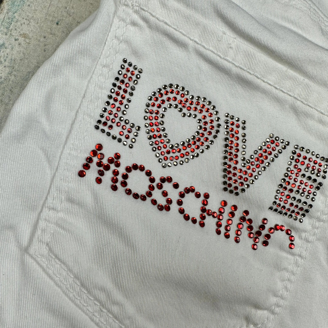 NWT- Love Moschino Ladies White Slim Fit Diamante Logo Jeans- Size 27 - Jean Pool