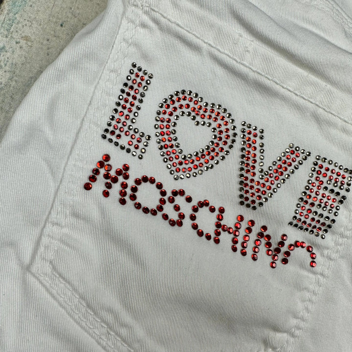 NWT- Love Moschino Ladies White Slim Fit Diamante Logo Jeans- Size 27 - Jean Pool