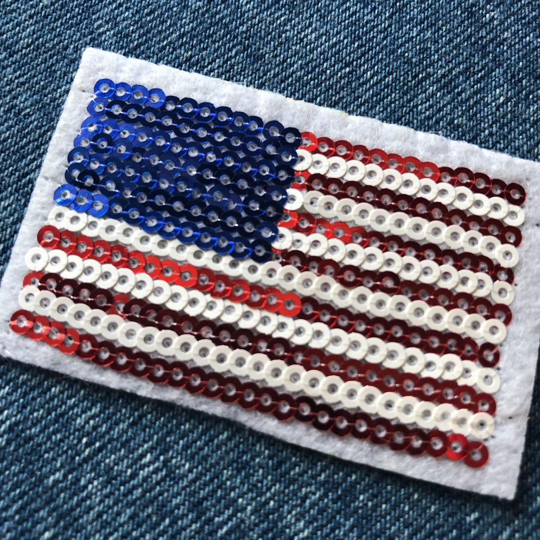 USA sequinned Flag- Embroidered Cloth Patch-Jean Pool