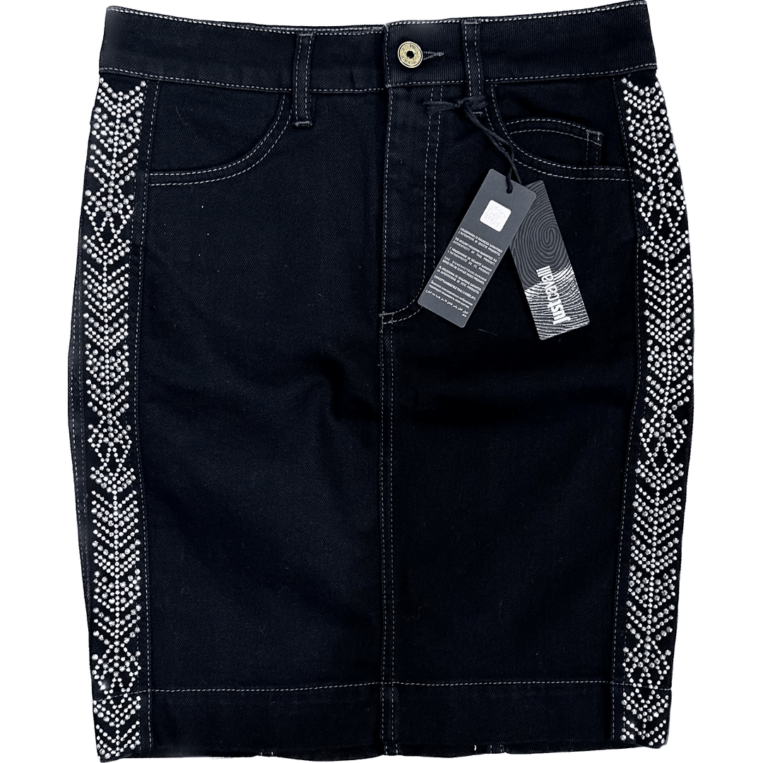 NWT - Just Cavalli Black Rhinestone Denim Skirt - Size 26 - Jean Pool