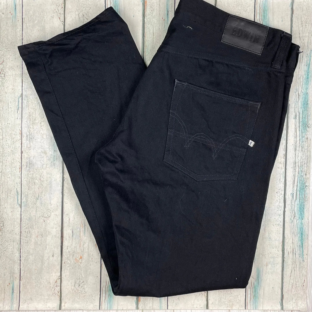 Edwin Japan - 'ED55 Relaxed' White Selvedge Mens Black Jeans -Size 36/32 - Jean Pool