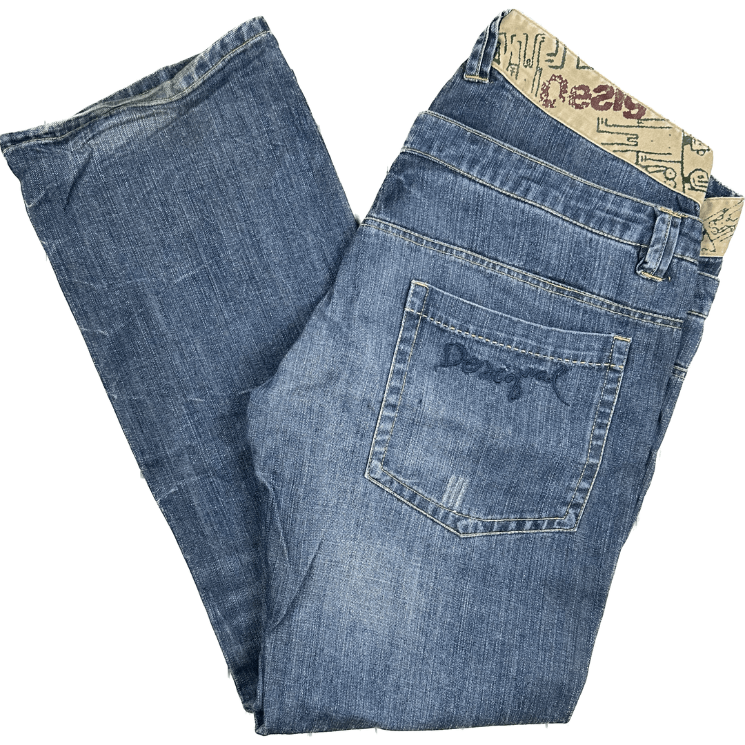 Desigual Double Logo Waistband Easy Fit Jeans -Size 38" - Jean Pool