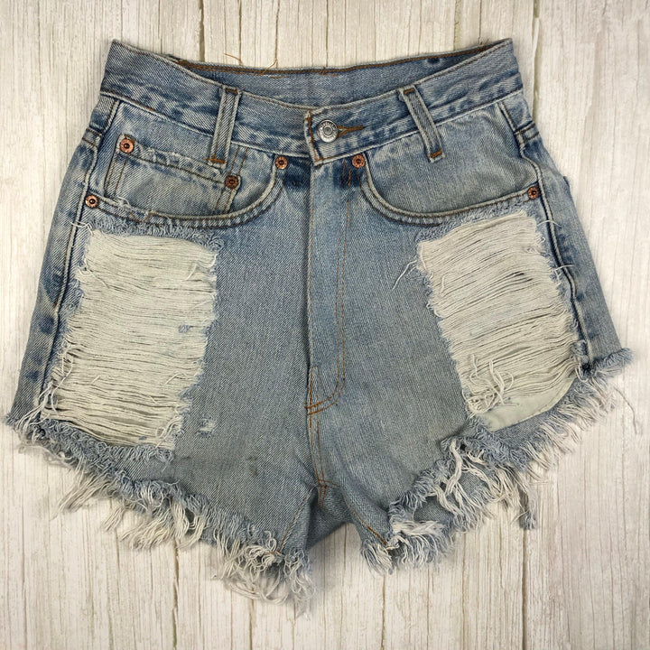 Reworked Levis Ladies High Rise Destroyed Denim Shorts - Size 8 - Jean Pool