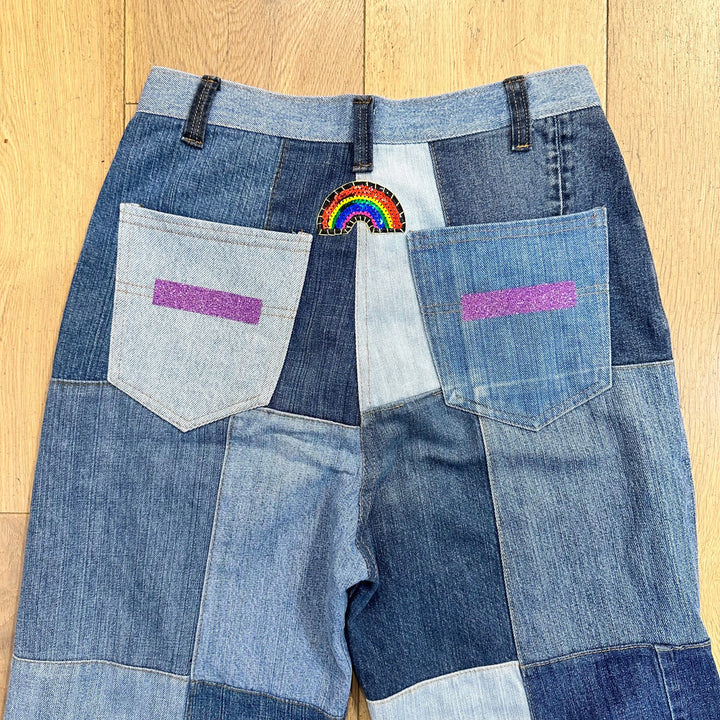Reworked Patchwork Baggy Jeans - Size 8/9 - Jean Pool