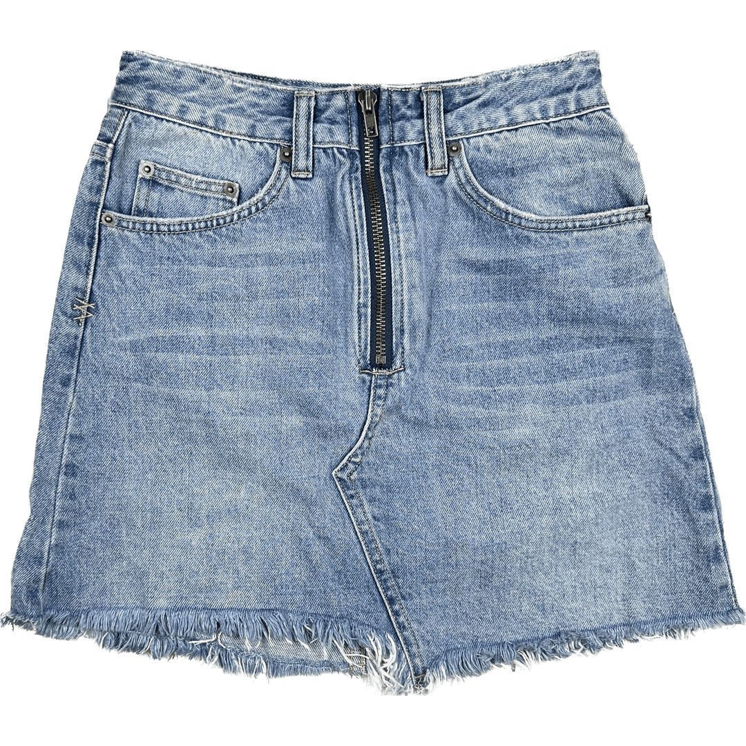 Ksubi 'Hi Line Mini' Zipped Blue Distressed Denim Skirt - Size 26 - Jean Pool