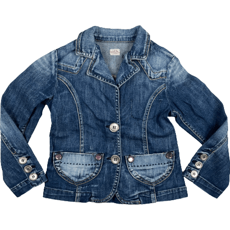 Nolita Pocket Denim Blazer Jacket with Beaded Logo Back - Size 6Y - Jean Pool