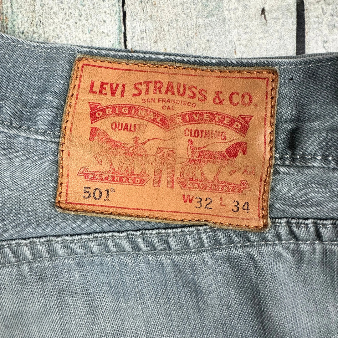 Levis 501 Mens Blue Grey Button Fly Denim Jeans - Size 32/34 - Jean Pool