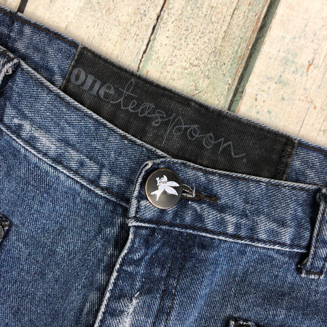 One Teaspoon Ladies High Rise Destroyed Denim Shorts - Size 10 - Jean Pool