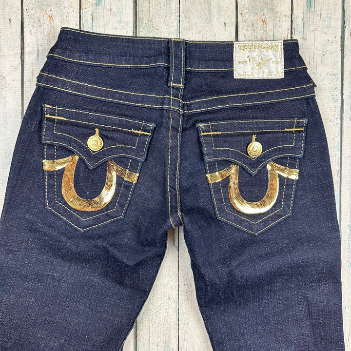 True Religion 'Billy' Gold Sequin Logo Pocket Jeans- Size 25 - Jean Pool