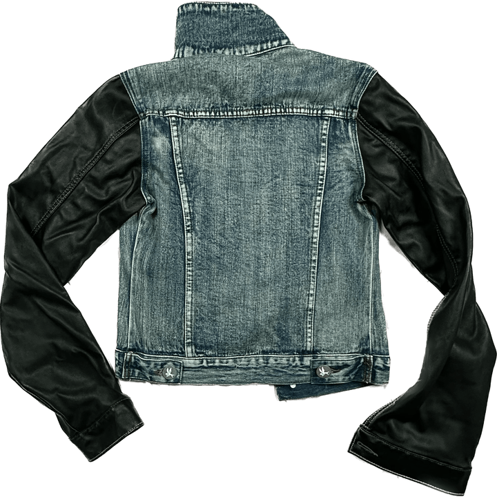 One by One Teaspoon Faux Leather Sleeve Denim Jacket - Size S - Jean Pool