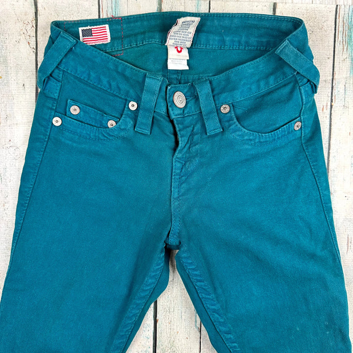 True Religion 'Tara' Green Skinny Ankle ZIp Jeans- Size 23 - Jean Pool