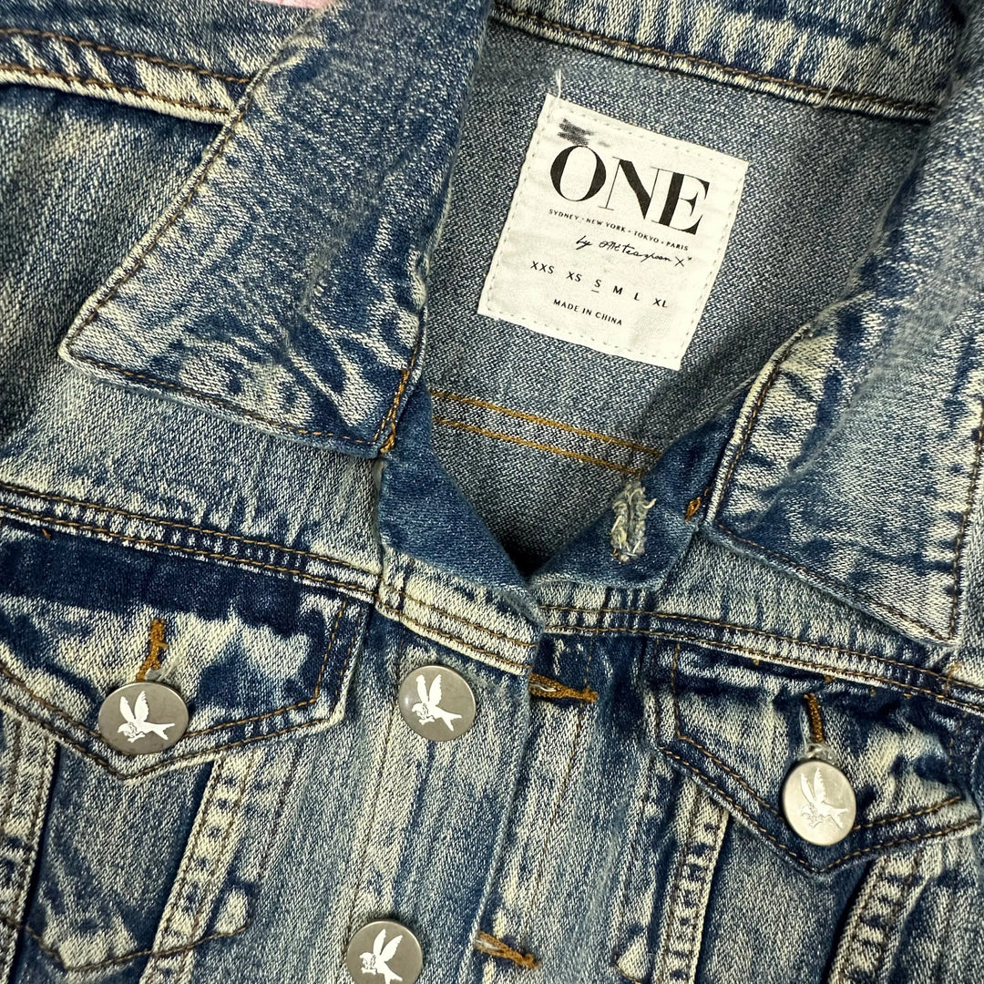 One by One Teaspoon Faux Leather Sleeve Denim Jacket - Size S - Jean Pool