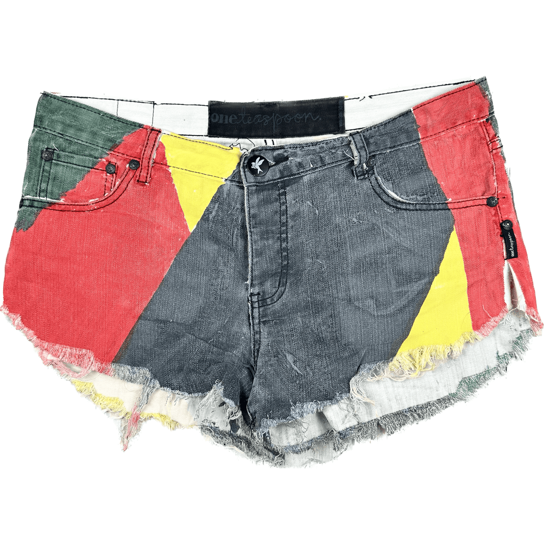 One Teaspoon Geo Print Denim Shorts - Size 30 - Jean Pool
