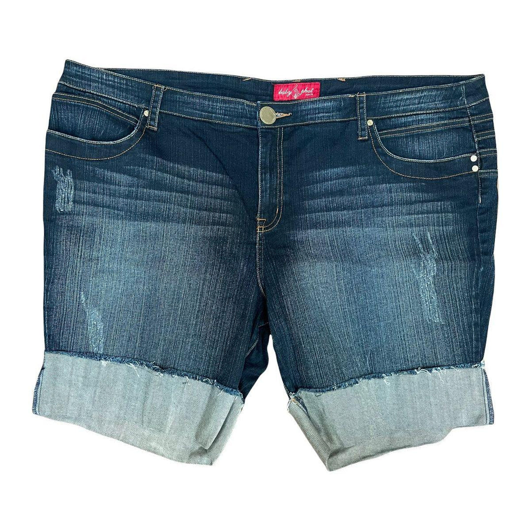 NEW- Baby Phat Cuffed Distressed Denim Shorts- Size 14 - Jean Pool