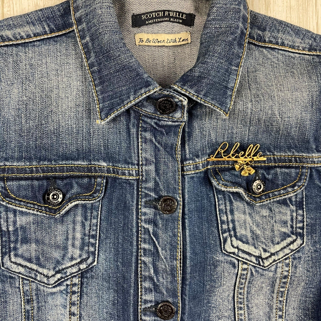 Scotch R’Belle Girls Denim Jacket with Brooch- Size 12Y - Jean Pool