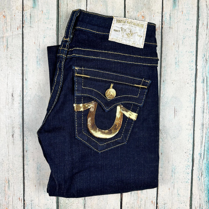 True Religion 'Billy' Gold Sequin Logo Pocket Jeans- Size 25 - Jean Pool