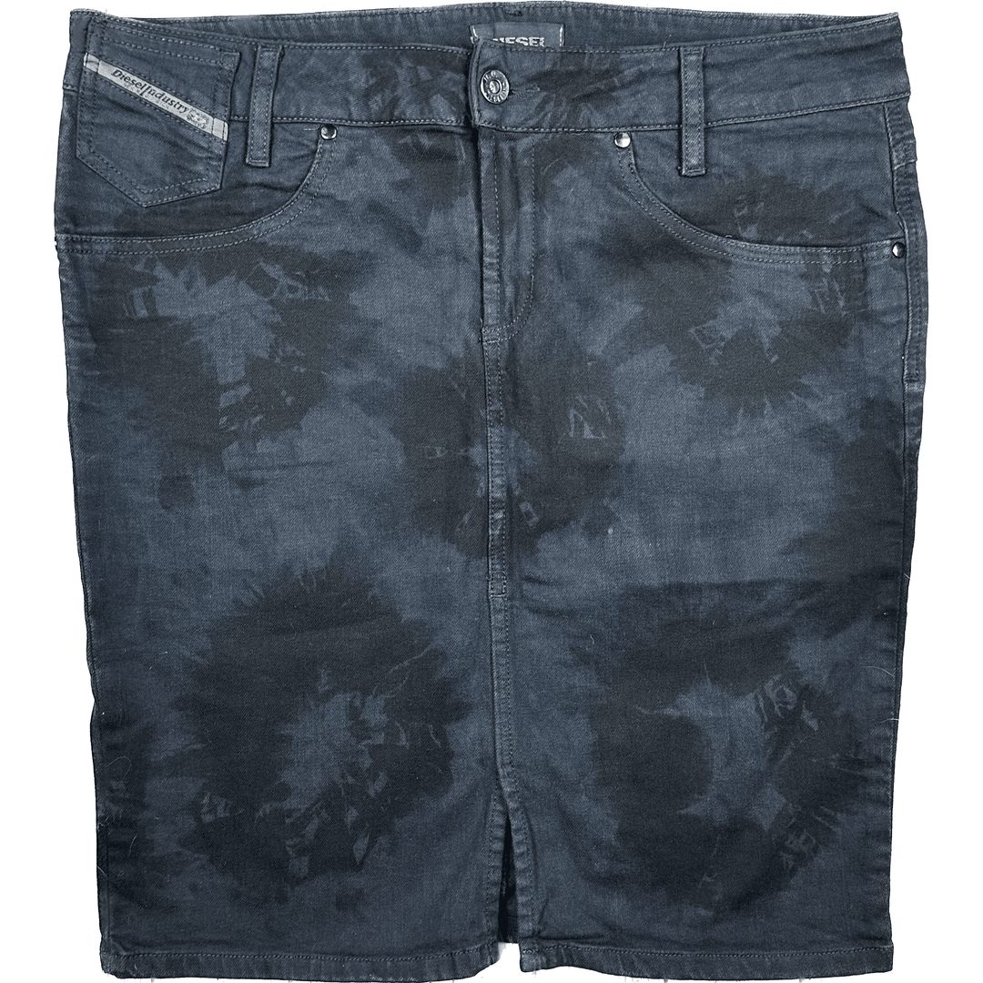 Diesel Italy Denim Dark Print Knee Length Skirt - Size 30 - Jean Pool