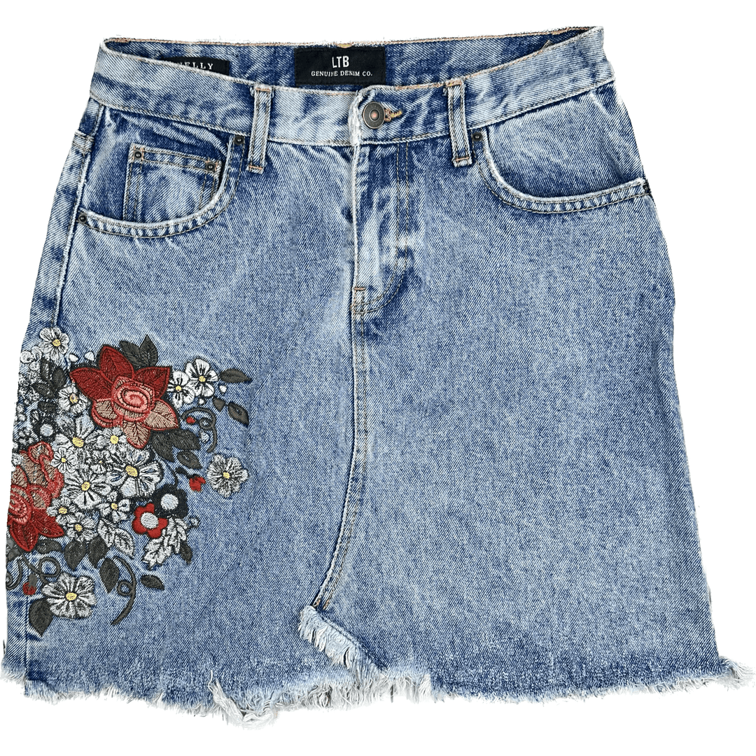 LTB 'Nelly' Floral Embroidered Denim Skirt - Size S - Jean Pool