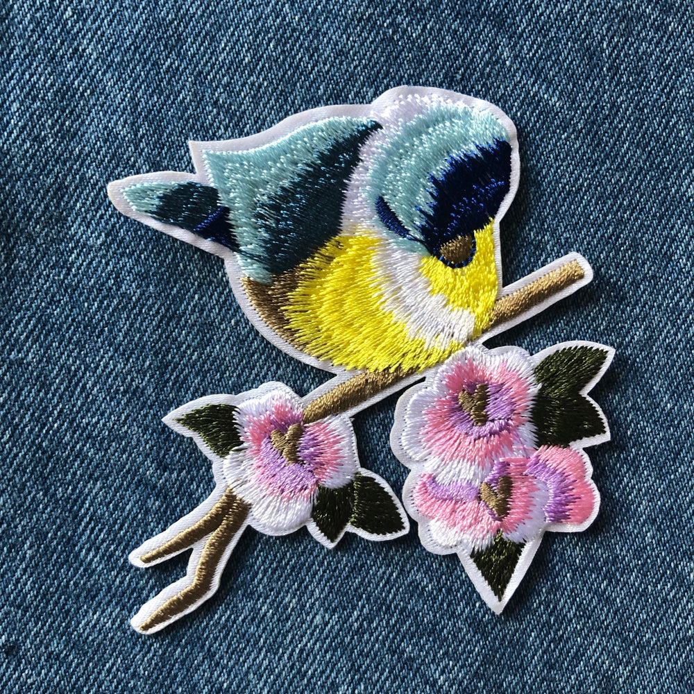 Cherry Blossom Bird - Embroidered Cloth Patch-Jean Pool