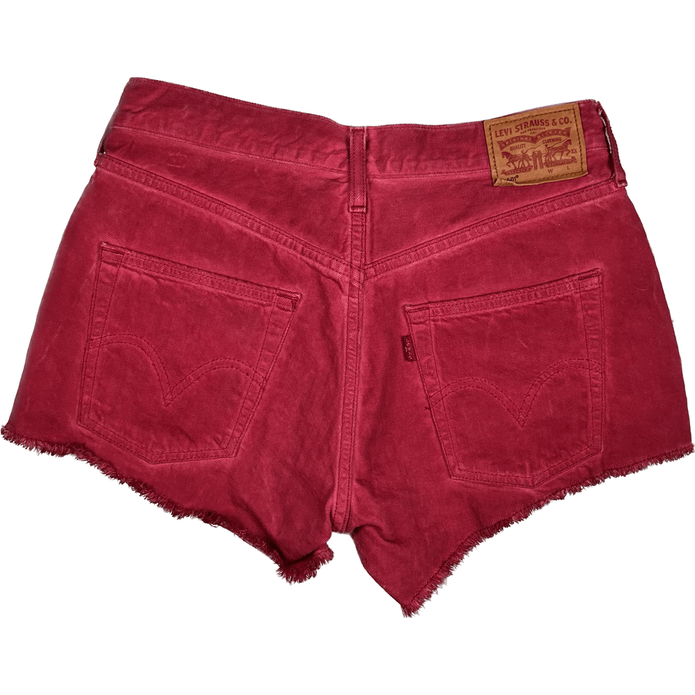 Levis 501 Ladies Red Garment Dyed Denim Shorts - Size 26 - Jean Pool