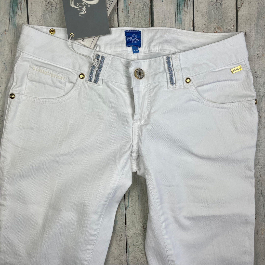 NWT -Be2in Italian Denim 'Blue Eyes' Low Rise White Stretch Jeans- Size 28 - Jean Pool