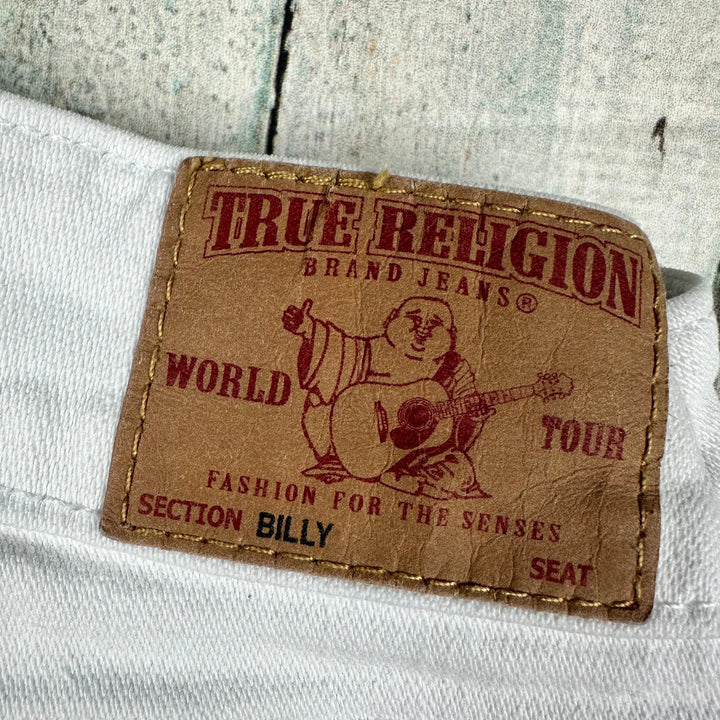 True Religion 'Billy' Straight Low Rise Flap Pocket White Jeans- Size 24 - Jean Pool