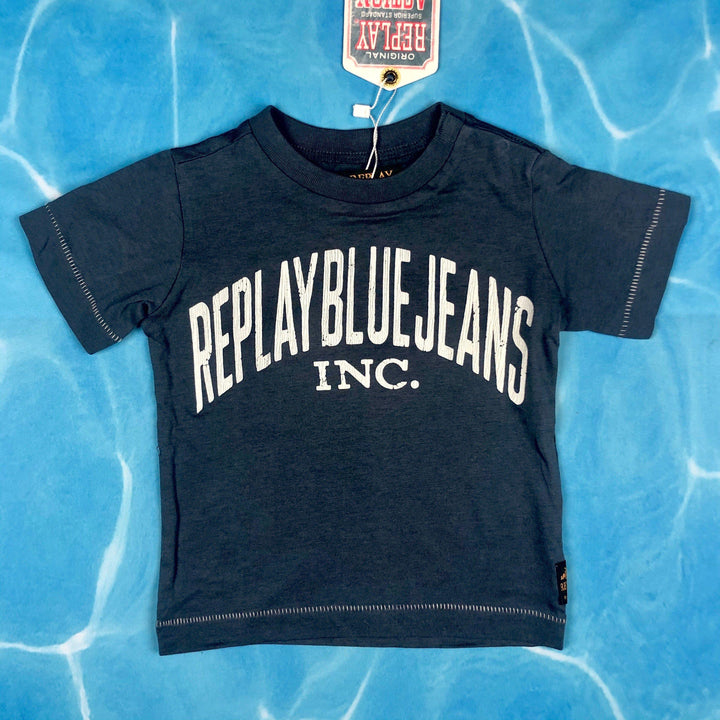 NEW - Replay Jeans Blue Baby Boys. Logo T Shirt - Size 6M - Jean Pool