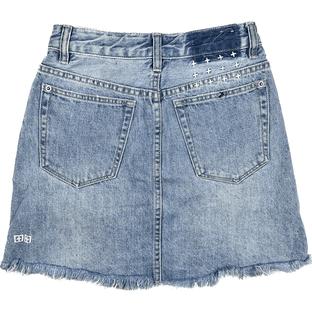 Ksubi Hi Line Mini Zipped Blue Distressed Denim Skirt Size 26 Jean Pool